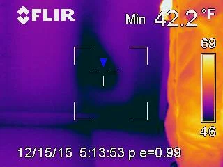 Thermal imaging of electrical panel revealing overheating circuit breaker in Durango property